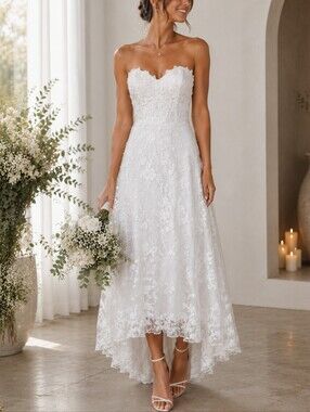Unbranded White Sweetheart neckline Lace casual Wedding Dress sz 6